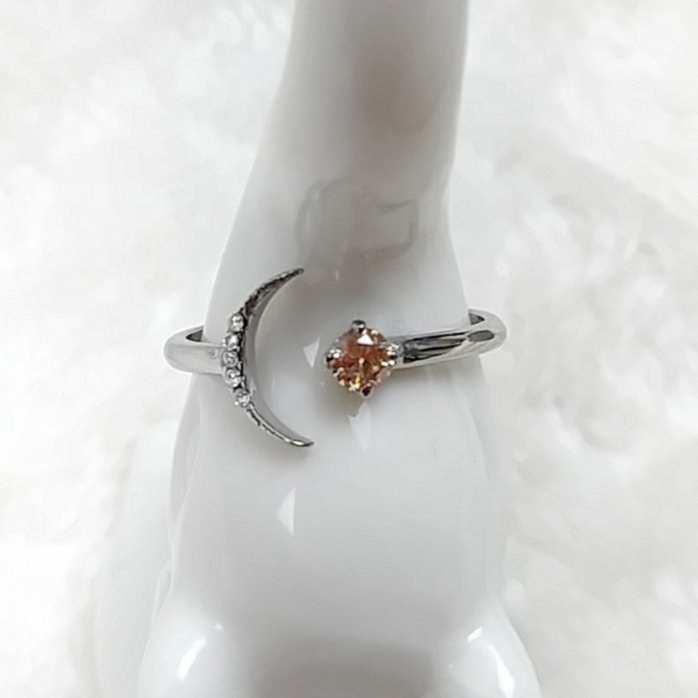 Crescent Moon Dainty Rhinestone Ring Celestial Galaxy Astrology Moon Child - Picture 8 of 12